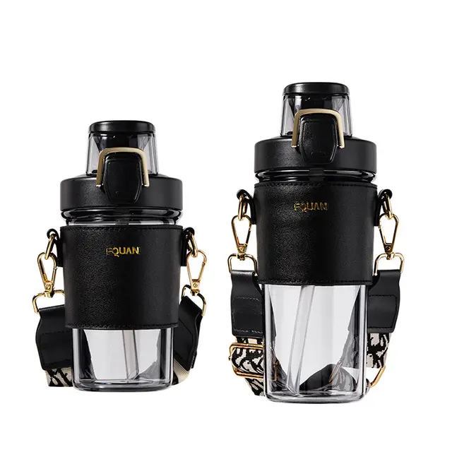 Double Drinking Straw Plastic Cup Women's Large Kettle With Straw Black - Shop at LoveMi