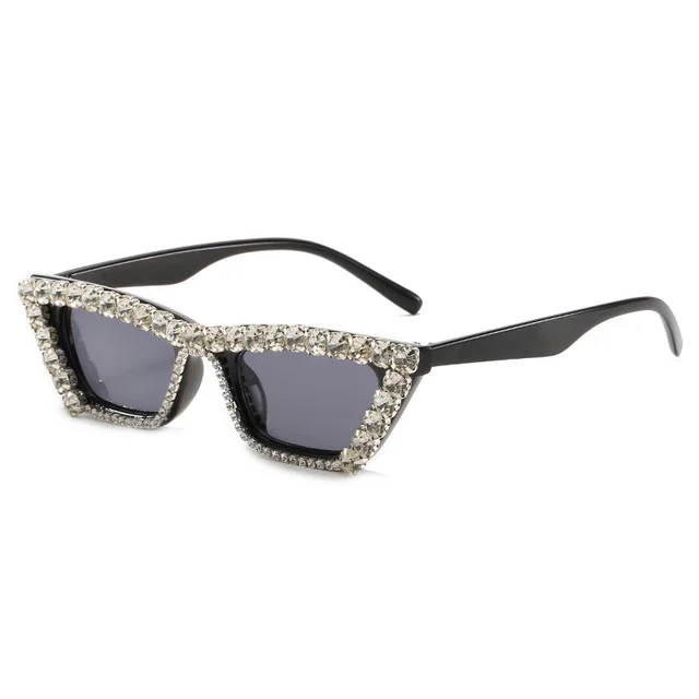 New Small Frame With Diamond Personality Box Diamond Glasses Versatile Chain Black Frame White Diamond - Shop at LoveMi