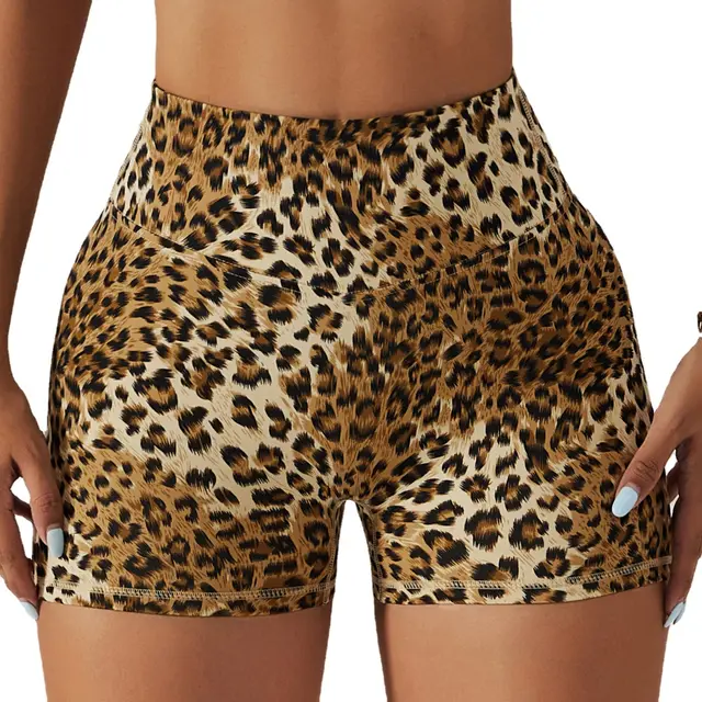 Leopard Print Yoga Shorts Camo High Waist Tight Running Sports Yellow - Shop at LoveMi