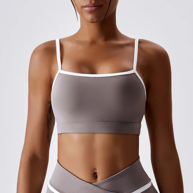 Color blocking Nude Yoga Bra Tight fitting Sports Top For Women Purple Grey - Shop at LoveMi
