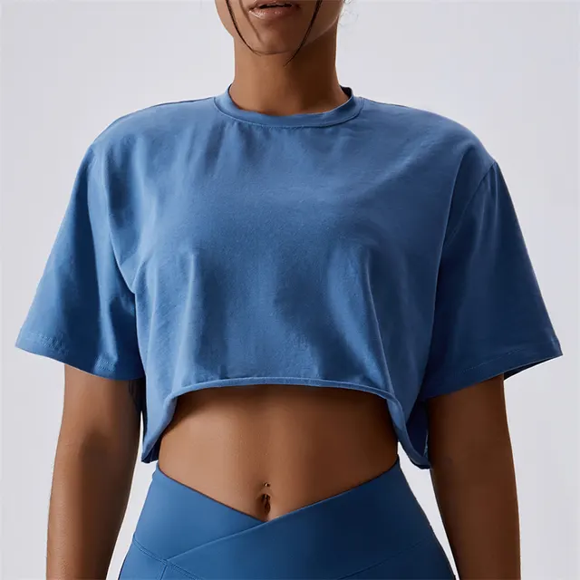 Female Outdoor Dance Running Short Sleeve Yoga T shirt Night Sky Blue - Shop at LoveMi