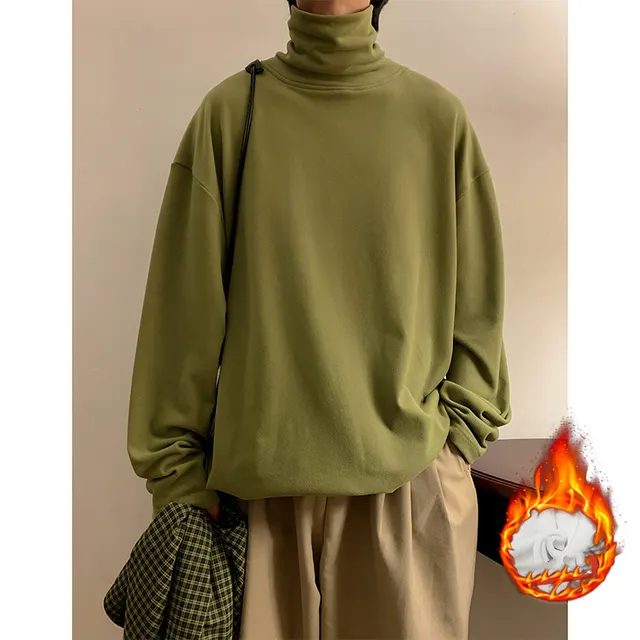 Versatile High Neck Pullover Round Neck Sweater Hd1439 Green Plush - Shop at LoveMi