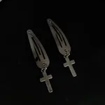 Silver Metal Edge Clip Cross Love Flower Chain Hairpin - Cross