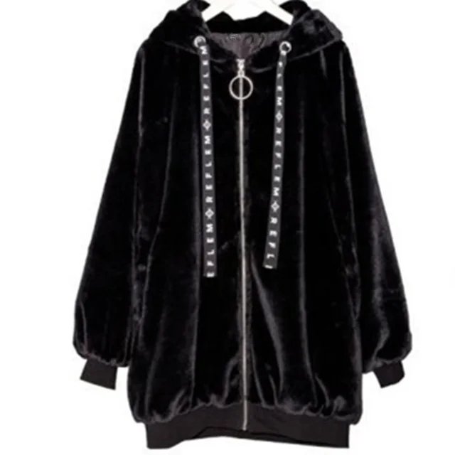 Cute Plush Women's Coat With Rabbit Ears Black - Shop at LoveMi