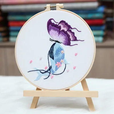 Embroidered Diy Materials Pack Whale With Butterfly Handmade Hanging Pictures Cardiac Visibility - Shop at LoveMi