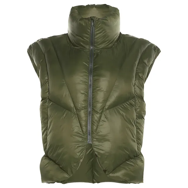 Fashion Stand Collar Solid Color Thickened Short Vest Cotton Coat Army Green - Shop at LoveMi