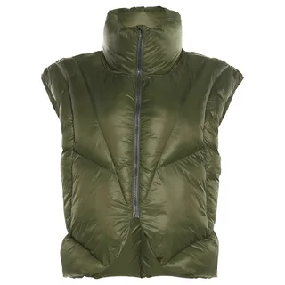 Fashion Stand Collar Solid Color Thickened Short Vest Cotton Coat - Army Green