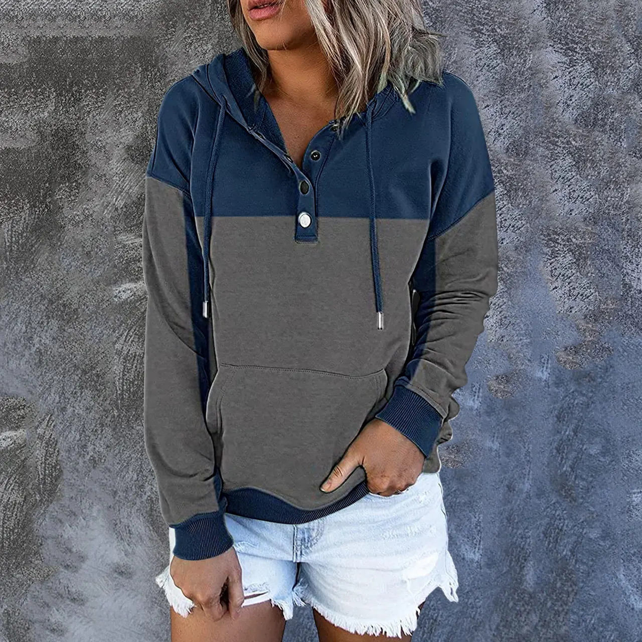Yellow Pullover Fashion Thin Cotton Solid Dark Sweater - Patchwork Dark Blue