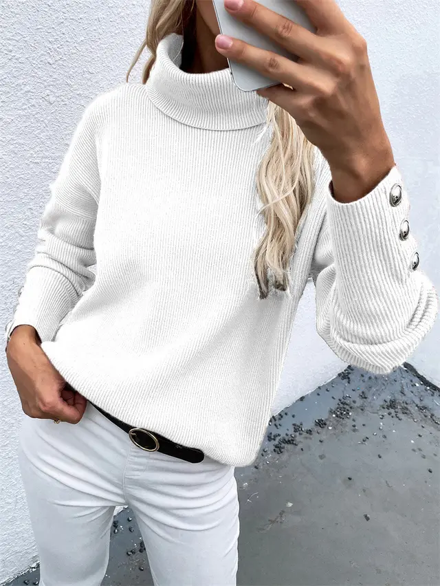 High neck Women's New Multi panel Pullover Sweater White - Shop at LoveMi
