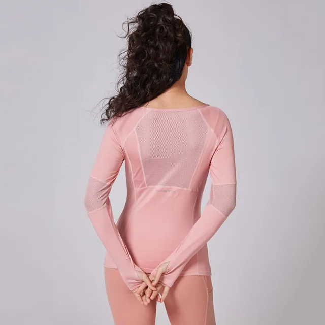 New Slim Yoga Fitness Running Long Sleeve Top Women Pink - Shop at LoveMi