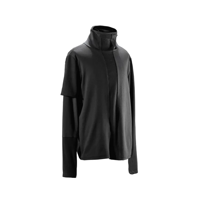 Functional High necked Long sleeved Sleeve With Finger Backing T shirt Black - Shop at LoveMi