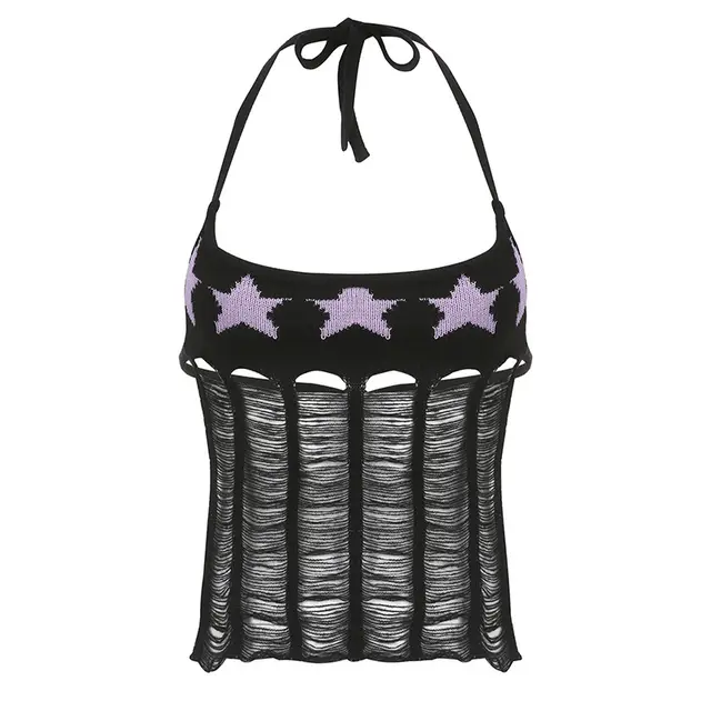 Spicy Girls Street Hip hop Star Hollow Design Tank Top Black - Shop at LoveMi