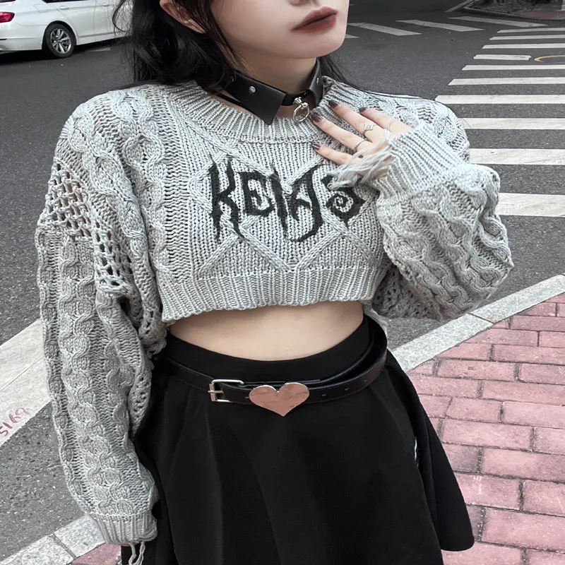 T shirt Street Punk Spicy Girl Short Long sleeved Sweater Grey Singlet - Shop at LoveMi