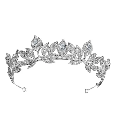 New Korean Bride Zircon Crown Alloy Rhinestone Accessories Princess Leaves Wedding Headdress Silver - Shop at LoveMi