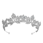 New Korean Bride Zircon Crown Alloy Rhinestone Accessories Princess Leaves Wedding Headdress - Silver