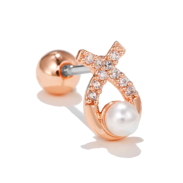 Fashion Micro set Zircon Moon Earrings Stainless Steel Rod Screw Ball Egd0108 Rose Gold - Shop at LoveMi