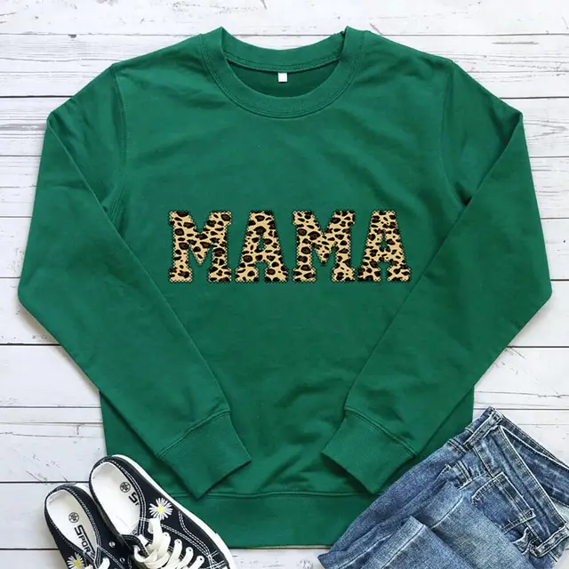 Leopard Print Mother's Day Sweatshirt Casual Green - Shop at LoveMi