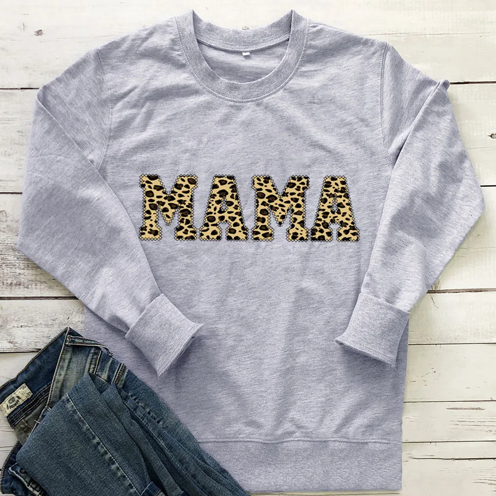 Leopard Print Mother's Day Sweatshirt Casual Grey - Shop at LoveMi