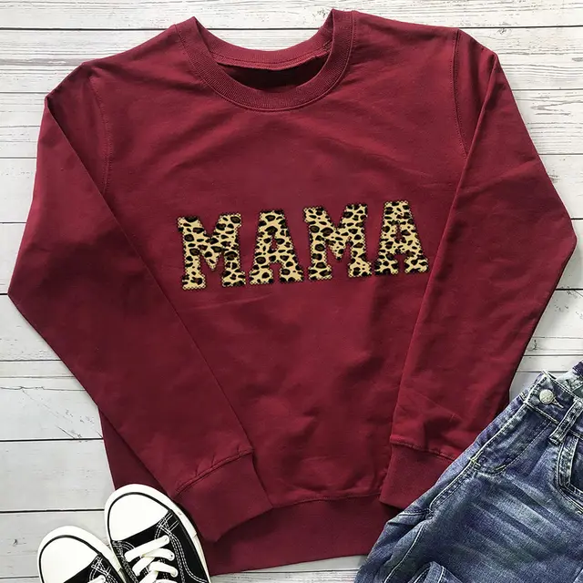 Leopard Print Mother's Day Sweatshirt Casual Red - Shop at LoveMi