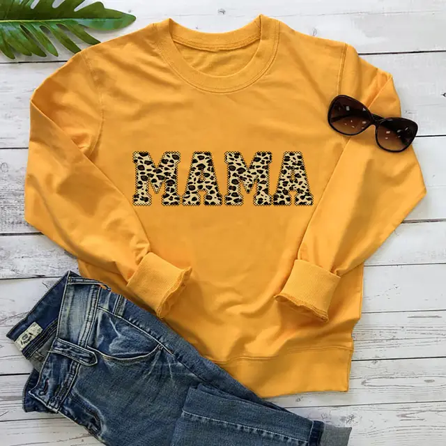 Leopard Print Mother's Day Sweatshirt Casual Yellow - Shop at LoveMi