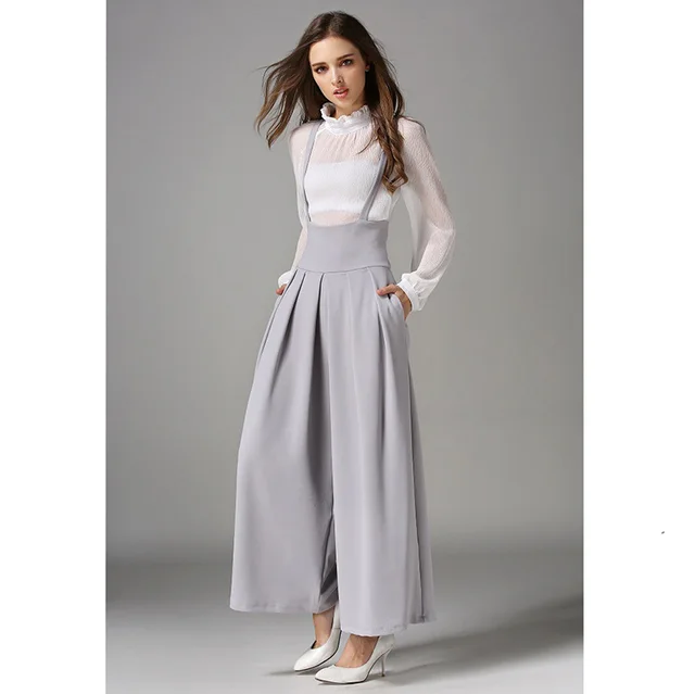 Long String High Waistband Wide Leg Pants Grey - Shop at LoveMi