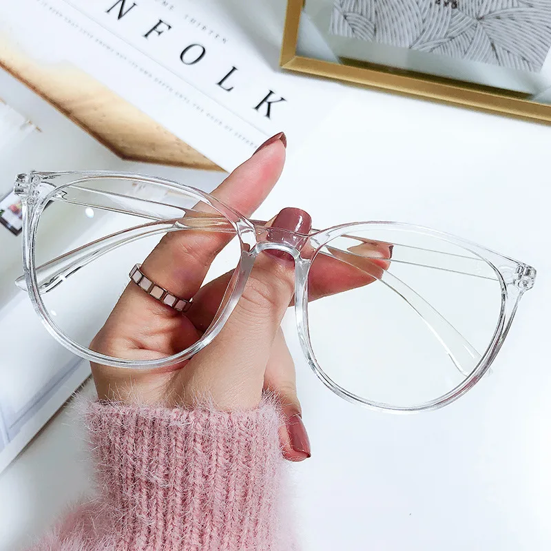Large Frame Anti-blue Light Glasses Frame Myopia Finished Flat Frame - Transparent Frame
