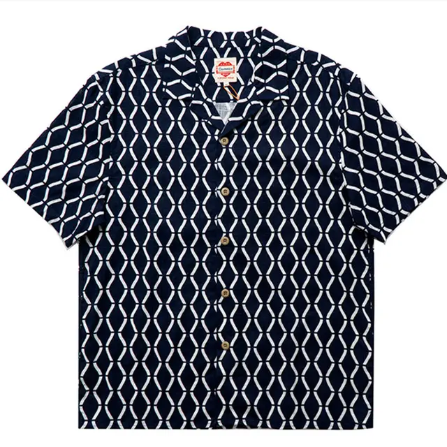 Men's And Women's Short sleeved Shirts With Slub Cotton And Linen Cuban Collar Indigo Diamond - Shop at LoveMi