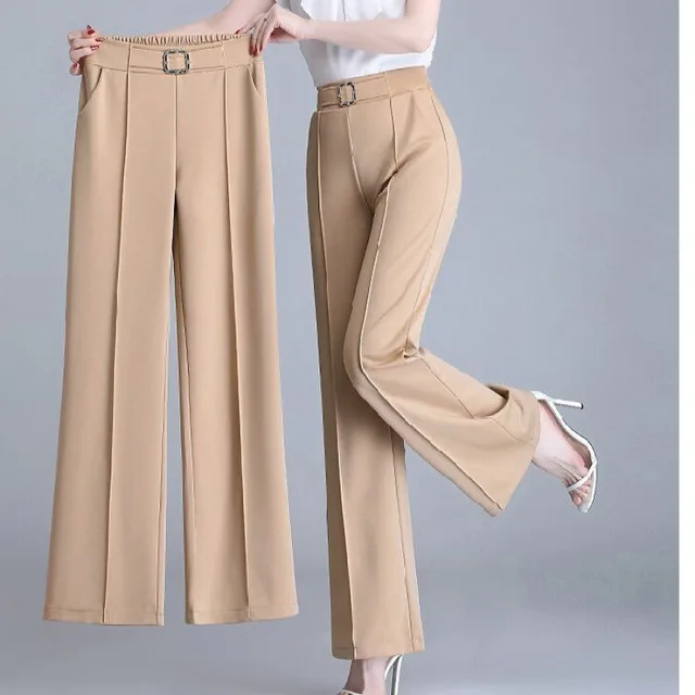 Loose Straight Tube Drop Feeling Ice Silk Wide Leg Pants For Women Khaki - Shop at LoveMi