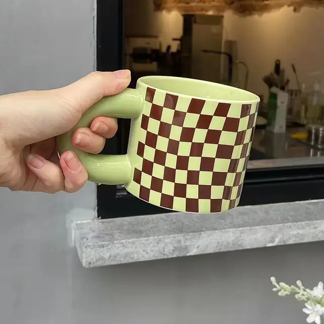 Ceramic Mug Rose Chequered Mark Mug Checkerboard - Shop at LoveMi