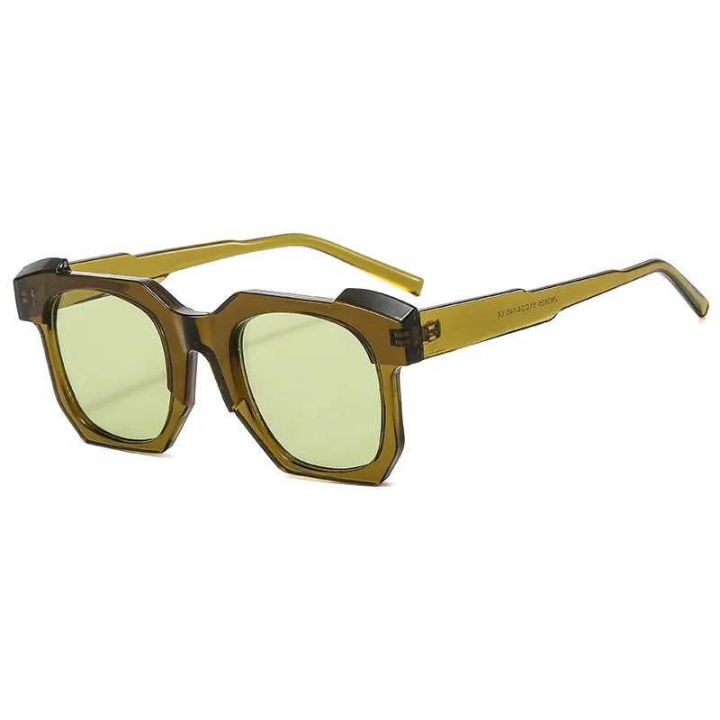 Men's Multilateral Black Frame Plain Glasses - Jelly Green