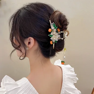 Guofeng Persimmon Ruyi Flower Tassel Grip Golden - Shop at LoveMi