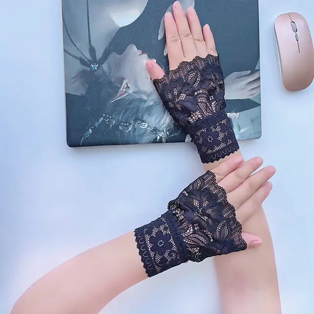 Women's Versatile Lace Cut out Cuffs Black Large Flowers - Shop at LoveMi