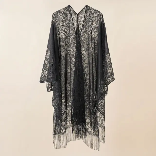 Lace Smock Holiday Beach Cape Sun Protection Clothing Black - Shop at LoveMi