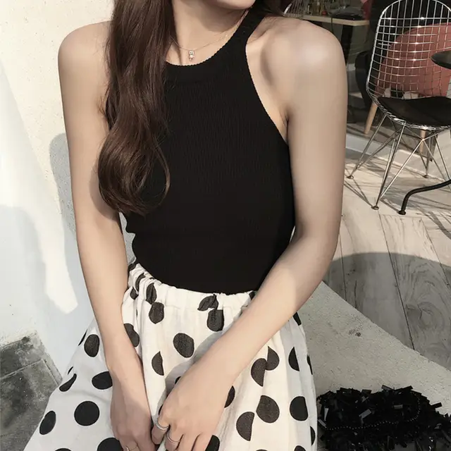 Women's Outer Wear Ice Silk Sleeveless Knitted Sweater Black B - Shop at LoveMi