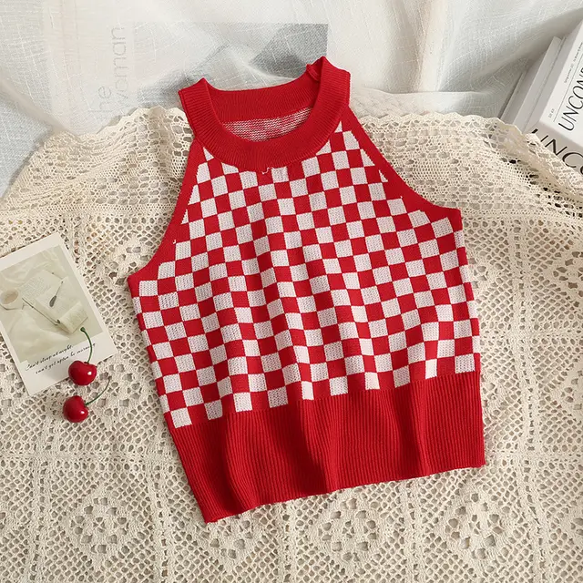 Women's Outer Wear Ice Silk Sleeveless Knitted Sweater Red - Shop at LoveMi