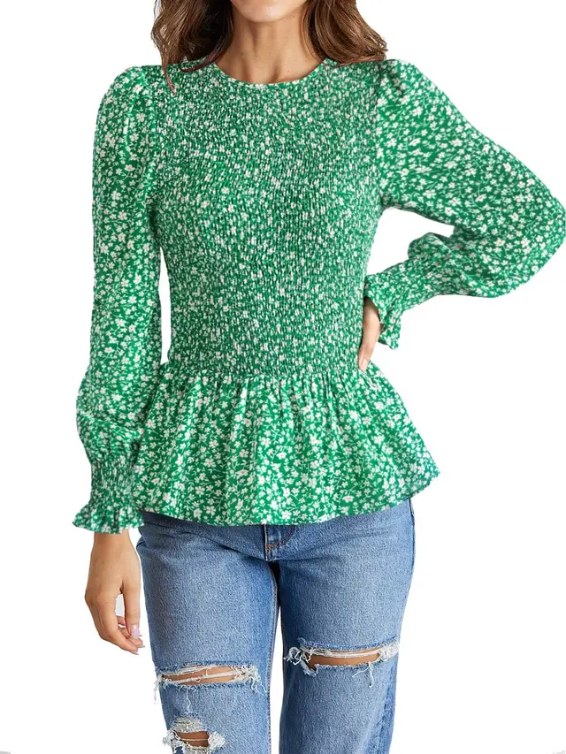 Long Sleeve Tunic Printed Shirt Top Green - Shop at LoveMi