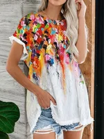 Leisure Round Neck Short Sleeve Digital Printing Slimming - Dx219752A-4Xl