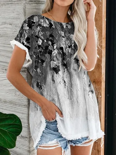Leisure Round Neck Short Sleeve Digital Printing Slimming Dx219752B 3Xl - Shop at LoveMi