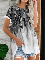 Leisure Round Neck Short Sleeve Digital Printing Slimming - Dx219752B-L