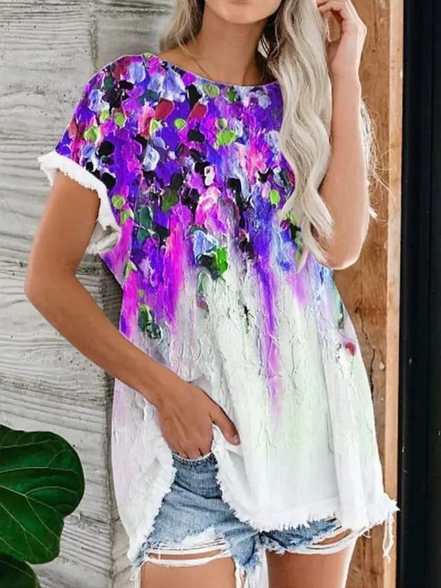 Leisure Round Neck Short Sleeve Digital Printing Slimming Dx219752C - Shop at LoveMi