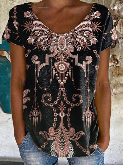 Leisure Round Neck Short Sleeve Digital Printing Slimming Dx219770 4Xl - Shop at LoveMi