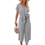 Cropped Pants Women's Loose Casual V-neck - Light Grey