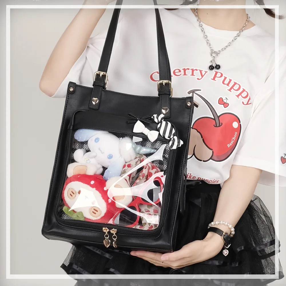 Cute Candy Bow Candy Heart Pain One Shoulder Bag Black - Shop at LoveMi