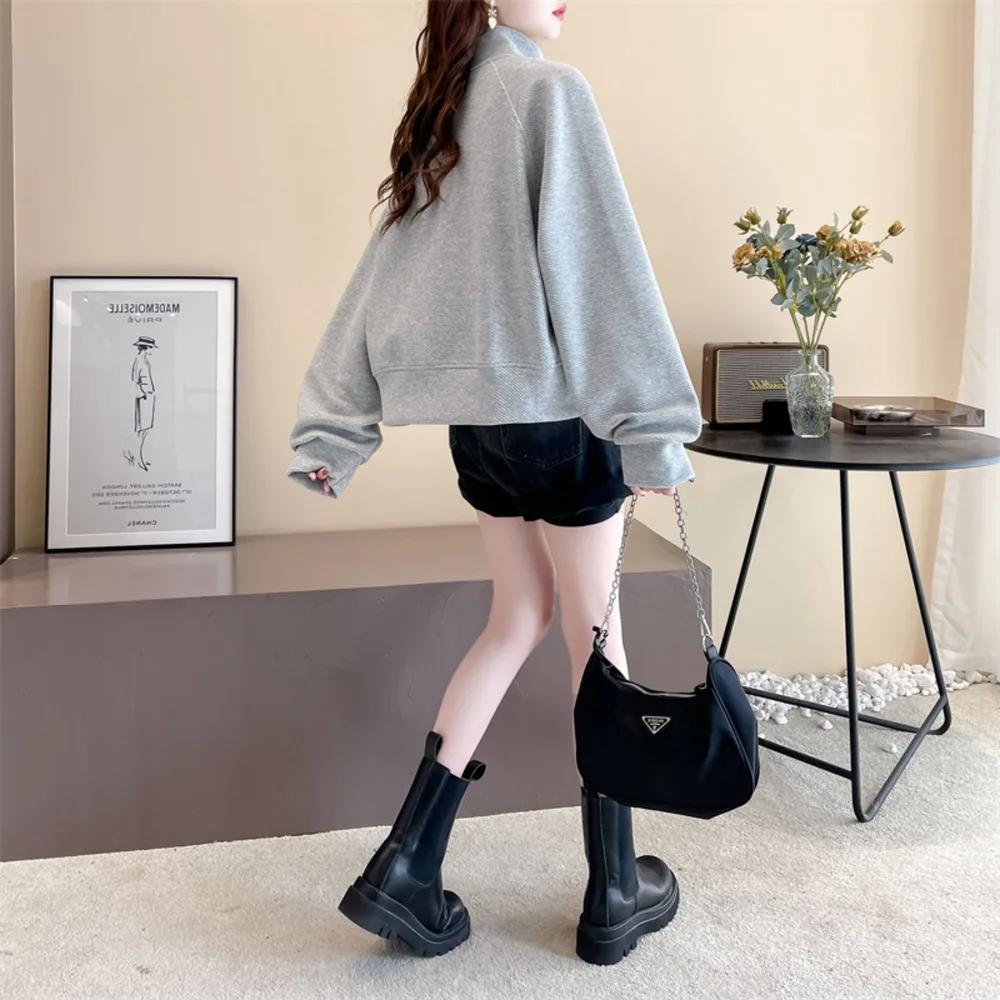 Relaxed Large Slouchy Casual Short Cardigan Top Trend Gray Thin - Shop at LoveMi