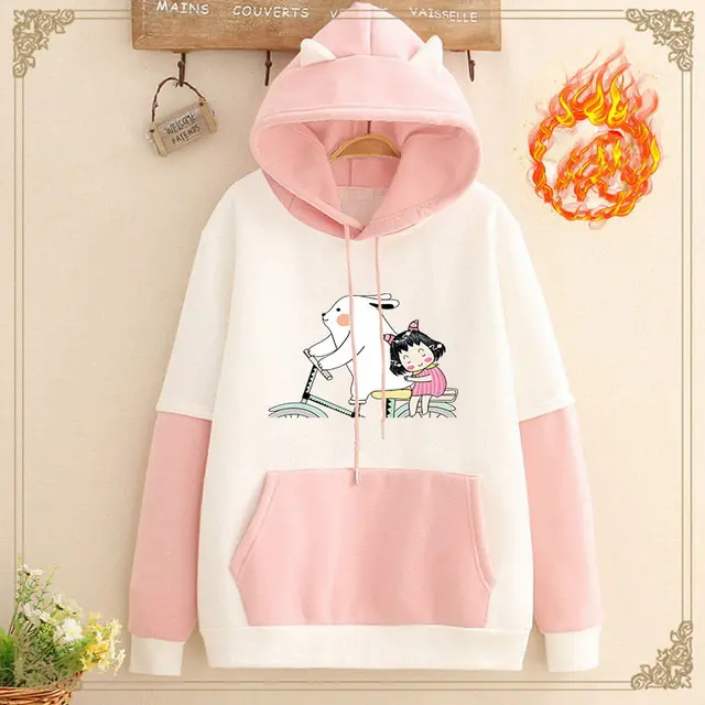 Add Velvet Thickening Match Color Loose Class Clothes Student Girl Hoodie 108White - Shop at LoveMi