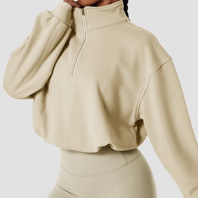 Pullover High Neck Fitness Sports Sweatshirt For Women Apricot - Shop at LoveMi