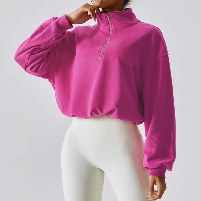 Pullover High Neck Fitness Sports Sweatshirt For Women Red - Shop at LoveMi