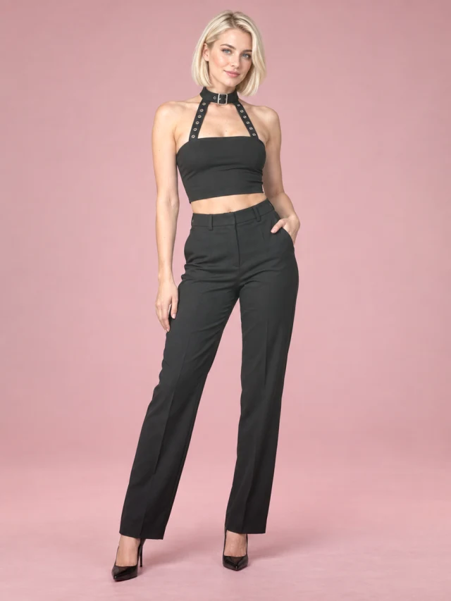 Cool Hanging Neck Exposed Collarbone Leaky Shoulder Small Vest Black - Shop at LoveMi