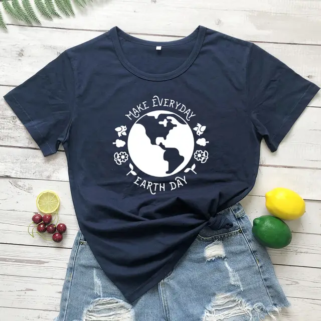 T Shirt Fashion Female Pattern Vegetarian Ecology Navy Blue - Shop at LoveMi