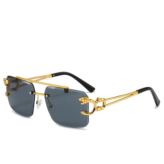 Double beam Cut Edge Sunglasses For Men European And American Trend Black Grey Flake - Shop at LoveMi